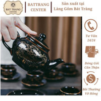 (5 MẪU)Bộ Ấm Chén Pha Trà Bát Tràng men Hoả Biến vẽ Vàng Kim:Hắc Liên Hoa,dáng ấm Tiểu Anh