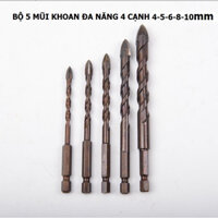 5 Mũi khoan đa năng 4 cạnh 4-5-6-8-10mm - Mũi khoan Gạch men, Thủy tinh, Đá hoa, Bê tông, Tường