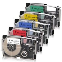 5 Pack 9mm Black on White/Red/ Blue/Yellow/Green Label Tape Compatible with KL-120 KL-60 KL-100 KL750B KL750 KL7200 Label Makers