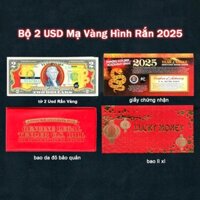 5 Set Tiền 2 Đô Hình Con Rắn - 2 USD Hình Con Rắn Mạ Vàng Lưu Niệm Tết Ất Tỵ 2025