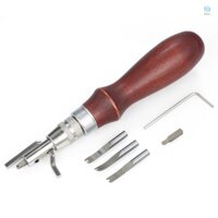 5 trong 1 Pro Stitching Groover và Creasing Edge Beveler, DIY Leathercraft Set Sew & Crease Leather, Wood & Steel Hand ToolStitching Groover tolo306