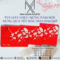5 Túi Đựng Quà Tết, Giỏ Quà Cao Cấp Màu Đỏ Nhiều Kích Thước Với Họa Tiết Hoa Đào Đỏ, Thích Hợp Dùng Để Tặng Quà Biếu Ngư