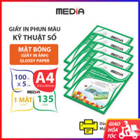 5 Xấp Giấy In Màu Media 1 Mặt Bóng (Glossy) A4 135gsm 100 Tờ x 5, Giấy In Ảnh, Giấy In Phun Màu