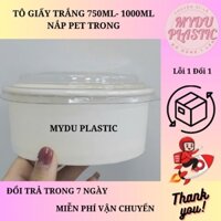 50, 100 Tô Giấy Trắng 750ml và 1000ml + nắp PET Trong, Phù Hợp Cho Món Lạnh: Salad...vv