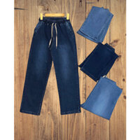 [50-60kg] Quần jean baggy dáng dài ống rộng mẫu trơn lưng thun ảnh trải sàn