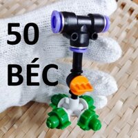 50 Béc tưới cây, phun sương 4 tia nhựa, có van khóa đầu béc, kết nối ống 8mm