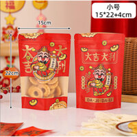50 cái túi zip giấy đỏ mẫu thần tài đến dùng để đựng bánh kẹo hạt cho quà Tết