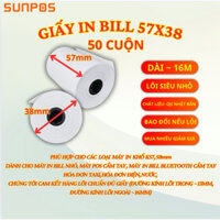 [50 cuộn] Giấy in bill nhiệt K57 (57x38) Lõi siêu nhỏ cho máy pos cầm tay, máy in bill khổ giấy k57