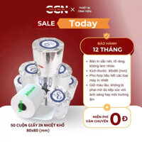 50 cuộn giấy in nhiệt khổ K80*80 - Dùng cho máy in hóa đơn - In sắc nét, bền màu