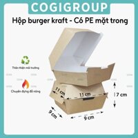 50 Hộp burger kraft có pe dùng 1 lần COGIGROUP, đựng hamburger, há cảo, bánh bao