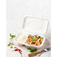50 Hộp dùng 1 lần đựng cơm, thức ăn các loại bằng giấy bột gỗ Fest Bio 2 ngăn 950ml