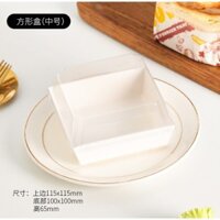 50 hộp giấy kraft vuông trắng nắp nhựa E118 đựng Bánh su, Bông lan trứng muối, Bánh donut