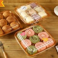 50 Hộp nhựa 9 ô đáy vàng đựng bánh mochi, bánh trung thu 50-75g  - AmberShopVN