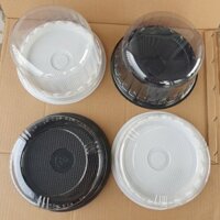 50 Hộp Tròn H47 - Nắp Cao Thấp Vòm - Đế Đen Trắng - Đựng bánh ngọt, rau câu.