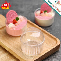 50 Hủ Nhựa Mica Tròn Sọc Đựng Bánh Mousse, Trang Trí Tiệc Cưới & Sự Kiện - Có Kèm Nắp (7440)