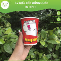 50 Ly giấy đựng cafe 16oz  450ml giữ nhiệt in hình nắp trong suốt thân thiện môi trường - Không kèm nắp - Mèo đỏ