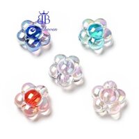 50 PC UV Mạ Cầu Vồng Iridescent Hạt Acrylic Trong Suốt Hai Tông Màu Hoa Hỗn Hợp 15.5x16x9mm Lỗ: 3mm