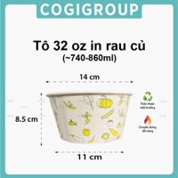 50 tô giấy in hình 32oz 914ml dùng 1 lần COGIGROUP đựng cháo, bún, phở - có lựa chọn nắp