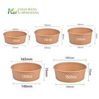 50 Tô giấy Kraft kèm nắp đủ size: 500ml / 750ml / 1000 ml / 1300ml / 1500ml, an toàn vệ sinh thực phẩm, Giá sỉ.