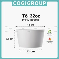 50 tô giấy trắng 32oz hộp giấy 950ml kèm nắp PP ĐỤC dùng 1 lần COGIGROUP đựng cháo, bún, phở, hủ tiếu