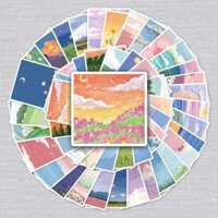 50 tờ nhãn dán graffiti tranh sơn dầu phong cảnh, phong cách Ins mới, nhãn dán DIY cho nhật ký, chai nước, ván trượt, vali