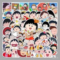 50 tờ nhãn dán PVC hoạt hình dễ thương cho trẻ em DIY chai nước ván trượt vali Chibi Maruko-chan