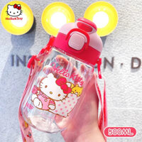 500ml My Melody Hello Kitty Kuromi Bình Nước Trẻ Em Uống Trực Tiếp & Ống Hút Chống Rò Rỉ Ngoài Trời Di Động Trẻ Em Cốc Có Dây Đeo Vai