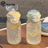 500ml Trong Suốt Cốc Nhựa Nâng Dây Ống Hút Cốc Graffiti Chai Nước Chống Bụi Di Động Uống Nước Trà Bong Bóng