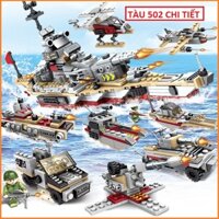 [502 CHI TIẾT] Bộ Lego lắp ráp xếp hình TÀU QUÂN SỰ gồm 1 TÀU LỚN và 8 MÔ HÌNH NHỎ giúp bé thông minh