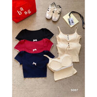 5087#: Set 2 trong 1 phối áo croptop + áo bra chấm bi rời🥑
