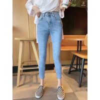 [50kg-90kg] Quần jean nữ Bigsize 9 tấc lưng cao, rách kiểu màu xanh đá đủ size 3858