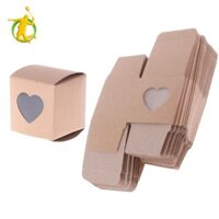 50x Hộp Quà Tặng Giấy Kraft Bánh Quy Kẹo Tiệc Cưới Trái Tim Hộp Cửa Sổ Màu Nâu