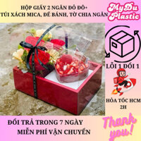 5,10 Hộp Giấy 2 Ngăn + Bìa Mica Màu Đỏ Đựng Bánh+ Hoa Sang Trọng