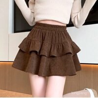 [5113 Yêu thích] Chân váy midi nhung cho phụ nữ, mùa thu đông, chân váy A-line phồng cao, chân váy xếp ly nhỏ nhắn