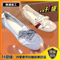 [53 Tỷ Lệ Mua Lại] Giày Ballet Nữ Đế Bằng 2025 Mới, Giày Trượt Thoáng Khí Có Dây Buộc, Giày Đơn Màu Trắng