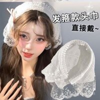 [5321 người khen ngợi] Băng đô ren trắng, Khăn trùm đầu, khăn tam giác kiểu Pháp, mũ khăn vuông bít mũi, phụ kiện tóc cùng kiểu dáng cho nữ