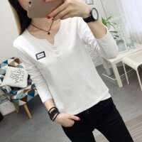 542 Người Khen ngợi Mùa Xuân Thu 2025 Slim-fit Áo thun dài tay màu trắng nữ Phiên bản Hàn Quốc Thời trang Cổ chữ V Cotton Nguyên Chất Bên Trong Đáy Áo Sơ Mi Top Hợp Thời Trang 3.26 a