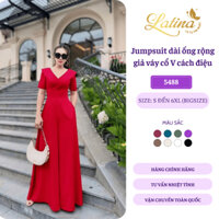 [5488] Jumpsuit dài ống rộng giả váy cổ V cách điệu, jumsuit Latina lụa cao cấp thanh lịch