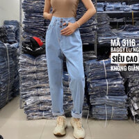 [55-85kg] Quần baggy jeans nữ bigsize lưng cao 3 nút không giãn dài 98cm