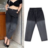 [55-90kg] Quần baggy jeans nữ dáng dài bigsize màu xám ombre 3223 lưng cao không giãn