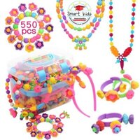 (550 chi tiết) Bộ lắp ghép trang sức, xâu vòng trang sức cho bé làm vòng tay vòng cổ bờm tóc dễ thương