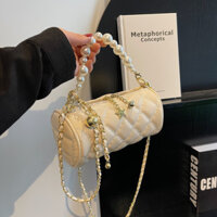 [5914 Yêu Thích] Túi thiết kế niche thời thượng năm nay 2024, túi xách nữ mới, túi đeo chéo dây ngọc trai đa năng, túi hình trụ 3.27