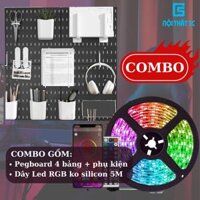 [5C] Combo 4 bảng pegboard(đen) + 6 phụ kiện kèm + dây LED RGB 5M 60b/m