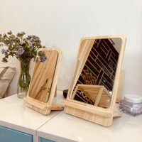 [5C] Gương gỗ để bàn, gương trang điểm đế gấp gọn dùng decor góc làm việc học tập