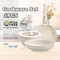 5pcs Bộ nồi chảo chống dính siêu bền 18/20/26cm,tay cầm có thể tháo rời-dùng cho mọi loại bếp