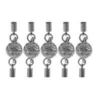 5Pcs Crystal Rhinestone Round Ball Magnetic Clasps Double Lobster Clasp Hook DIY Crafts - Silver