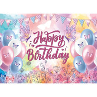 5x4ft màu hồng bướm xanh chúc mừng sinh nhật phông nền bướm bóng bay phông nền cho trẻ em cô gái phụ nữ trang trí tiệc chủ đề bướm
