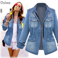 5xl Plus Size Nữ Dài Tay Áo Khoác Denim Xuân Thu Thường Ngày Chắc Chắn Mỏng Bỏ Túi Áo Khoác