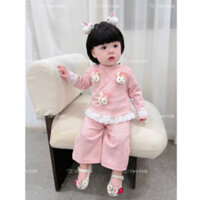(6-30kg) Sét bộ quần áo tăm thỏ mềm mịn xinh xắn cho bé gái Vani kids