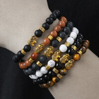 6 Cái / bộ 8 Mm Handmade Charm Nam Vòng Tay Núi Lửa Đá Tự Nhiên Mắt Hổ Voi Đính Hạt Vòng Tay